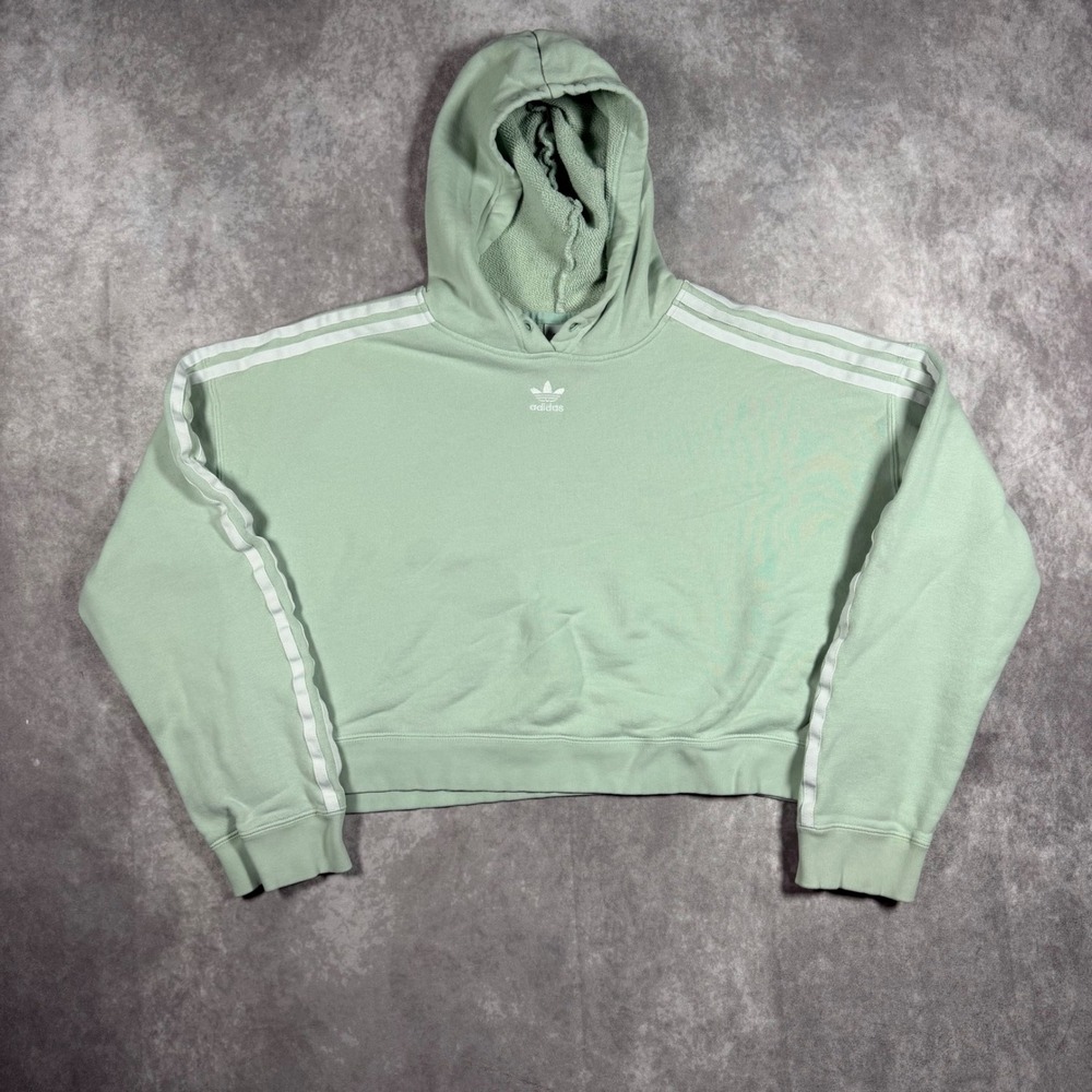 Adidas Originals Women Mint Green Cropped Hoodie 3-Stripe Trefoil Logo Medium